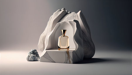 Perfume on stone podium.の写真素材