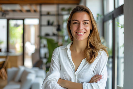 Confident Businesswoman in Contemporary Workspaceの素材