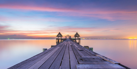 Landscape of Wood bridge  between sunsetの写真素材