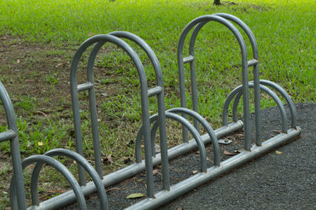Empty bicycle parking bayi n city parkの写真素材