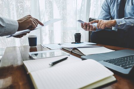 Business executive partner cooperation conference in investment ideas marketing planning and...