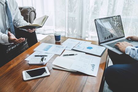 Business team partner on meeting brainstorming in investment ideas marketing planning project and presentation finance and strategy of business making to successful and development growth profit.の写真素材