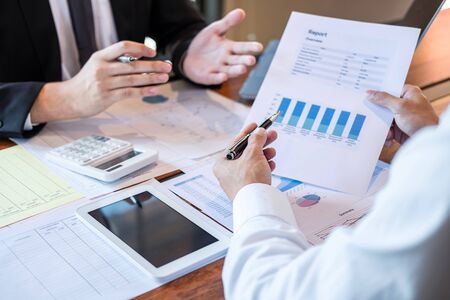 Business executive partner cooperation conference in investment ideas marketing planning and...