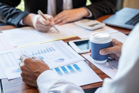 Business executive partner cooperation conference in investment ideas marketing planning and...