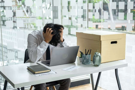 Stress of business man employee intend to sending resignation letter to boss employer consider in...