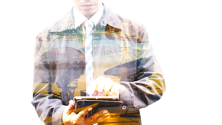 Double exposure of businessmanの写真素材