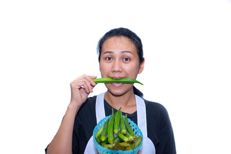 Chef eatting fresh green roselle