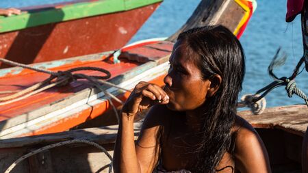 Old Moken in Moken Village at Ko Lao Island Ranong Province Thailandのeditorial素材