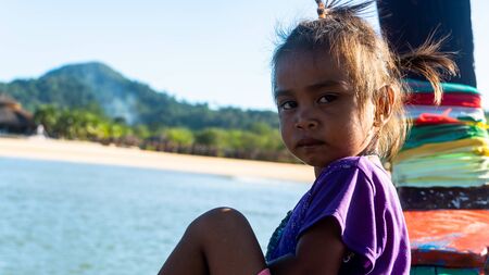 Moken children in Moken Village at Ko Lao Island Ranong Province Thailandのeditorial素材