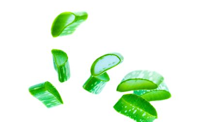 Fresh aloe vera splashing in waterの写真素材