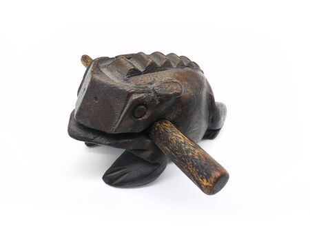 Wood Frog Handcraft Musical Instrument Tone isolated on white backgroundの写真素材