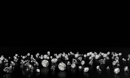 Diamonds on black background with reflect on surface. 3D Rendering.の写真素材