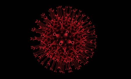 Abstract bacteria or virus cell in spherical shape with long antennas. Corona virus crisis concept. Pandemic or virus infection concept - 3D Rendering.の写真素材