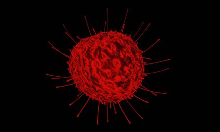 Abstract bacteria or virus cell in spherical shape with long antennas. Corona virus. Pandemic or...