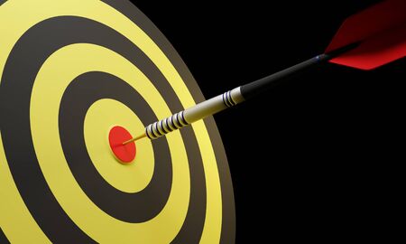 Arrow hitting in the target center of bullseye for Business focus concept,  Modern style. 3D...