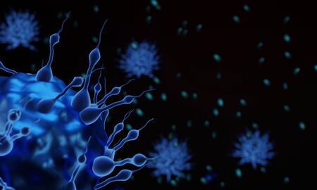 Coronavirus disease COVID-19 infection medical illustration. pathogen respiratory influenza covid virus cells. New official name for Coronavirus disease named COVID-19. 3D Rendering.の写真素材