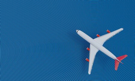 White plane, red stripe placed on a blue background that is shaped in a circular wave. 3D Renderingの写真素材