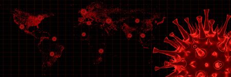 Coronavirus COVID-19 model in a worldwide epidemic. The red world map represents the danger of the...
