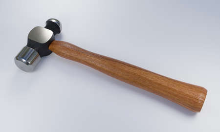 Shiny metal hammer Made of steel The handle is wooden. Place on a white background. 3D Rendering.の写真素材