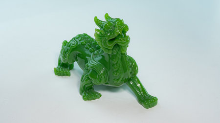 Pixiu or Pi Yao made from jade. Auspicious stuffed animal for worship and blessing for good fortune,...