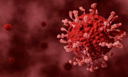 Model for Coronavirus Covid-19 outbreak and coronaviruses influenza concept  on a black background as dangerous flu strain cases as a pandemic medical health risk  with disease cell as a 3D renderの写真素材
