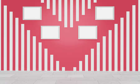 Walls in pale red or pastel pink. Slat panels in white pattern. Modern wall or background design....