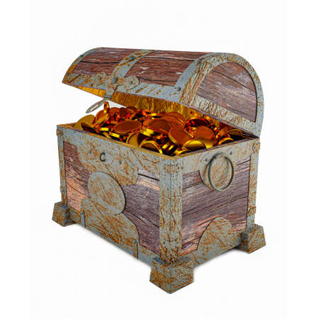 Golden coins in Old broken vintage pirate treasure chest. Rotten and broken. Storing valuables Made...