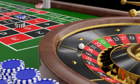 Gambling equipment in roulette-type casinos. Competitive games Bet in the casino. Table for gambling...