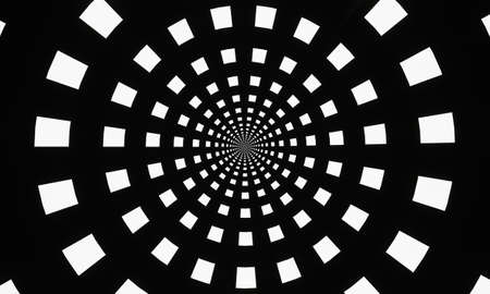 Square pattern, white and black, checkered pattern, twisted until a circle at the center. Optical Illusion Pattern Change from square to circle, use as Background or Wallpaper.の写真素材
