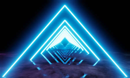 Light bulb, glow, triangular shape, on surface with watery reflection. Technology image concept....