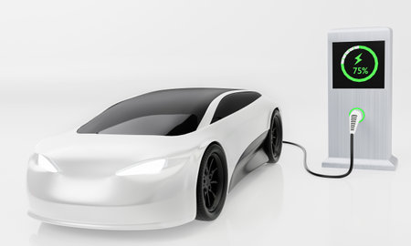 Electric car charging station on a white background. 3d rendering.の写真素材