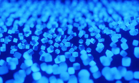 3d render abstract cubic audio wave sound pattern. Modern glowing light blue cubes moving up and...