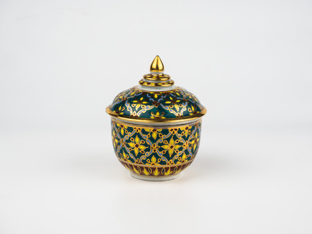 benjarong,porcelain isolated on white backgroundの写真素材