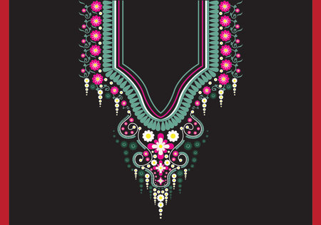 NECK LINE or Geometric Ethnic oriental pattern traditional .Floral necklace embroidery design for fashion women.background,wallpaper,clothing and wrapping. ,wrapping, Art Manually Illustrationのイラスト素材