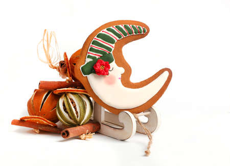 Christmas gingerbread cakes in the form of painted figurines, handmadeの写真素材