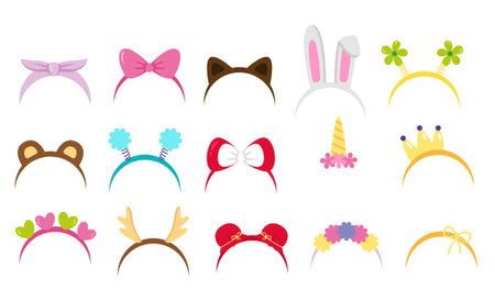 Set of cute bunny ears, bows and ribbons. Vector illustration.のイラスト素材