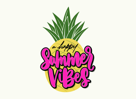 Happy summer vibes lettering vector illustrationのイラスト素材