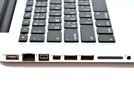 Closeup of port a laptop on white backgroundの写真素材