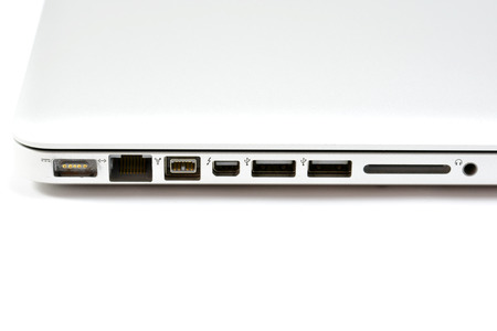 Closeup of port a laptop on white backgroundの写真素材