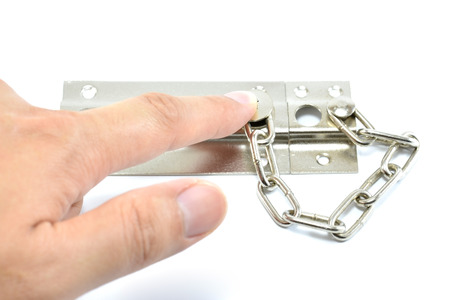 latch with hand on white background