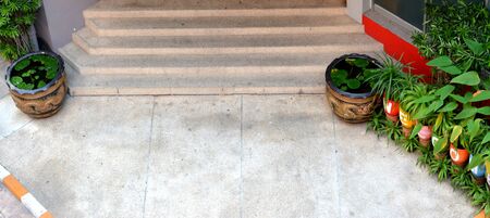 stone stairs with garden arrangement - Top Viewの写真素材