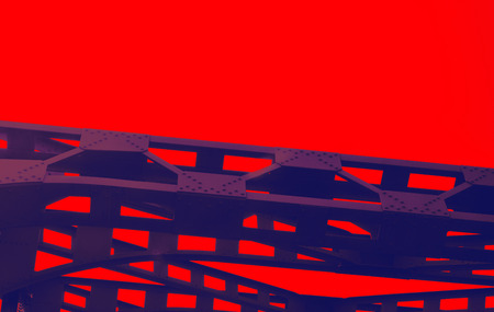 Metal abstracts of bridges on red color backgroundの写真素材