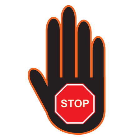 Vector stop sign icon or Red stop sign icon with text flat icon and black hand symbol with simple vector designのイラスト素材