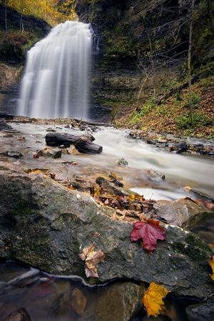 Long exposure of Tiffany Falls in autumn after a rainfall. Dundas, Ontario, Canadaの写真素材