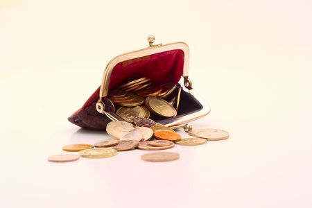 Wallet with coins on a white backgro