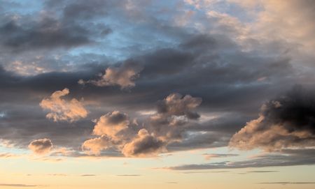 Natural photo of the sky,evening, summer, northern hemisphere. High plumose clouds are visible....