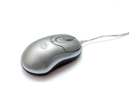 Grey compact mouse. Isolated on a white background. Natural shade. Studio work.の写真素材