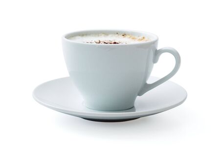 Morning cup of coffee an good start of the day. Isolated on a white backgroundの写真素材