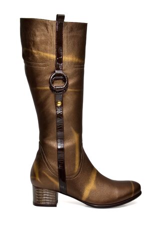 Women's boots golden color (pearl), isolated on a white background. The image contains path.の写真素材