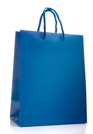 Blue shopping bag isolated on a white backgroundの写真素材